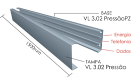 Canaleta aparente metalica com tampa de pressão - 3 vias